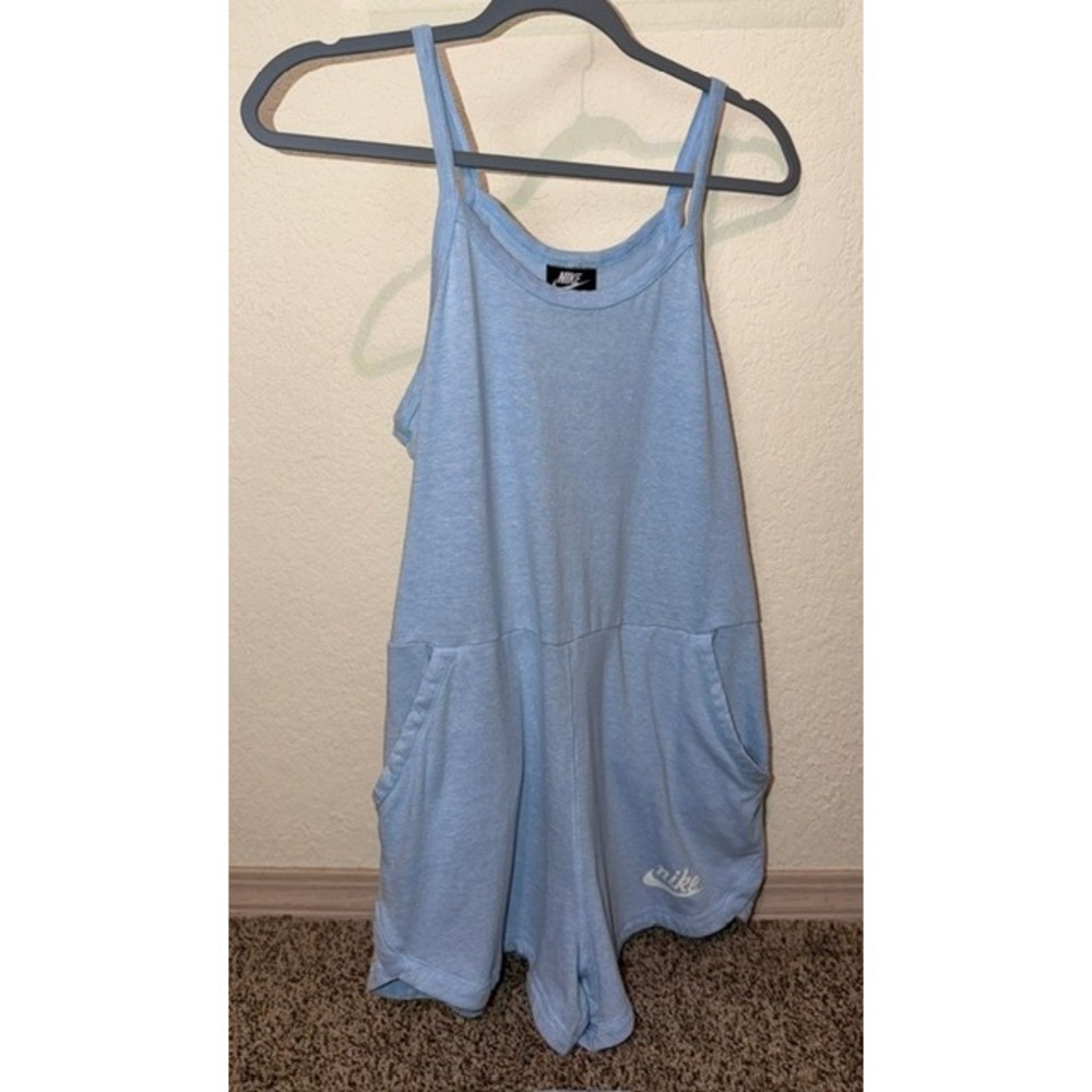 Nike Womens Romper Light Blue Heathered Sleeveless Spaghetti Strap Pockets M